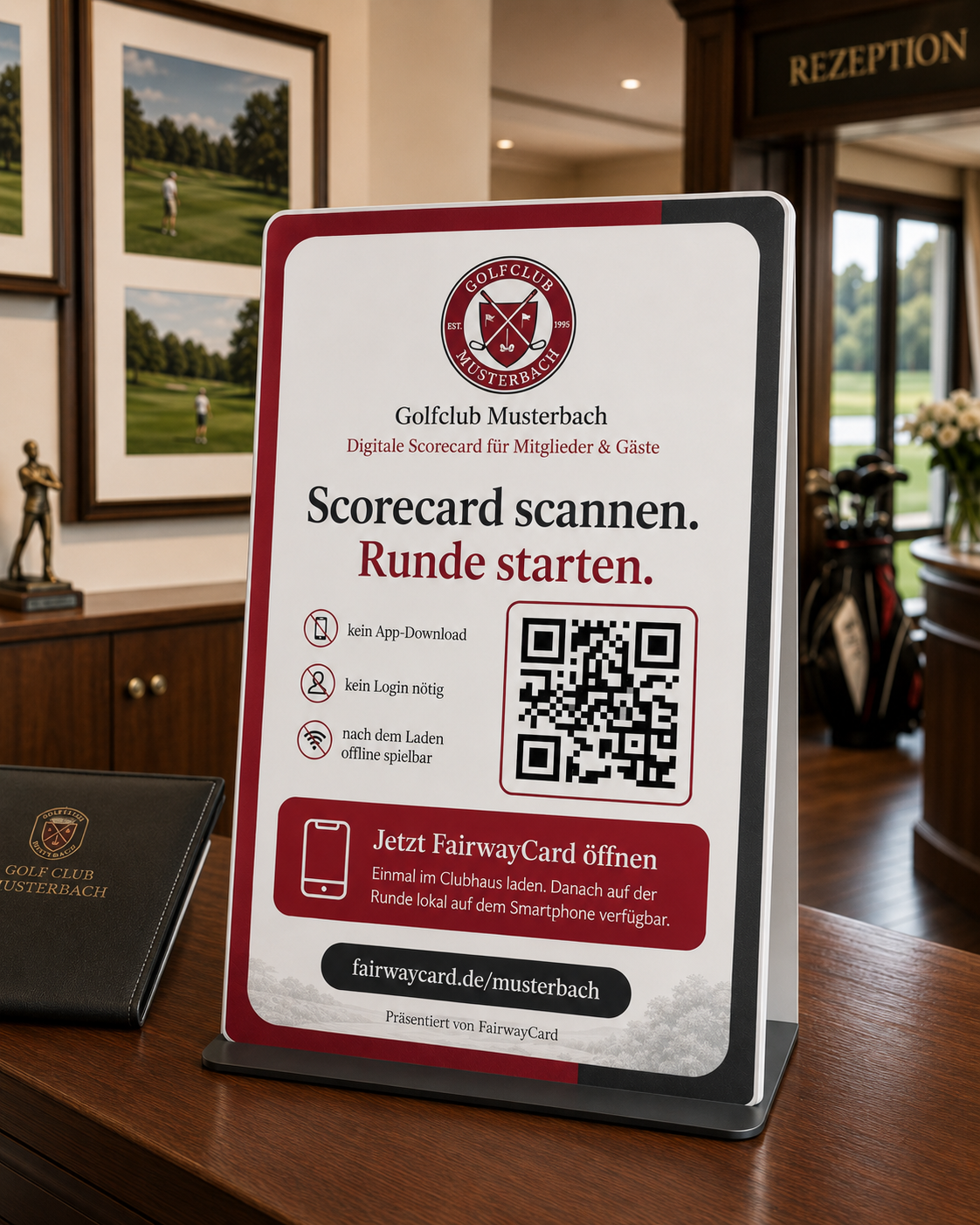 FairwayCard Aufsteller an der Club-Rezeption